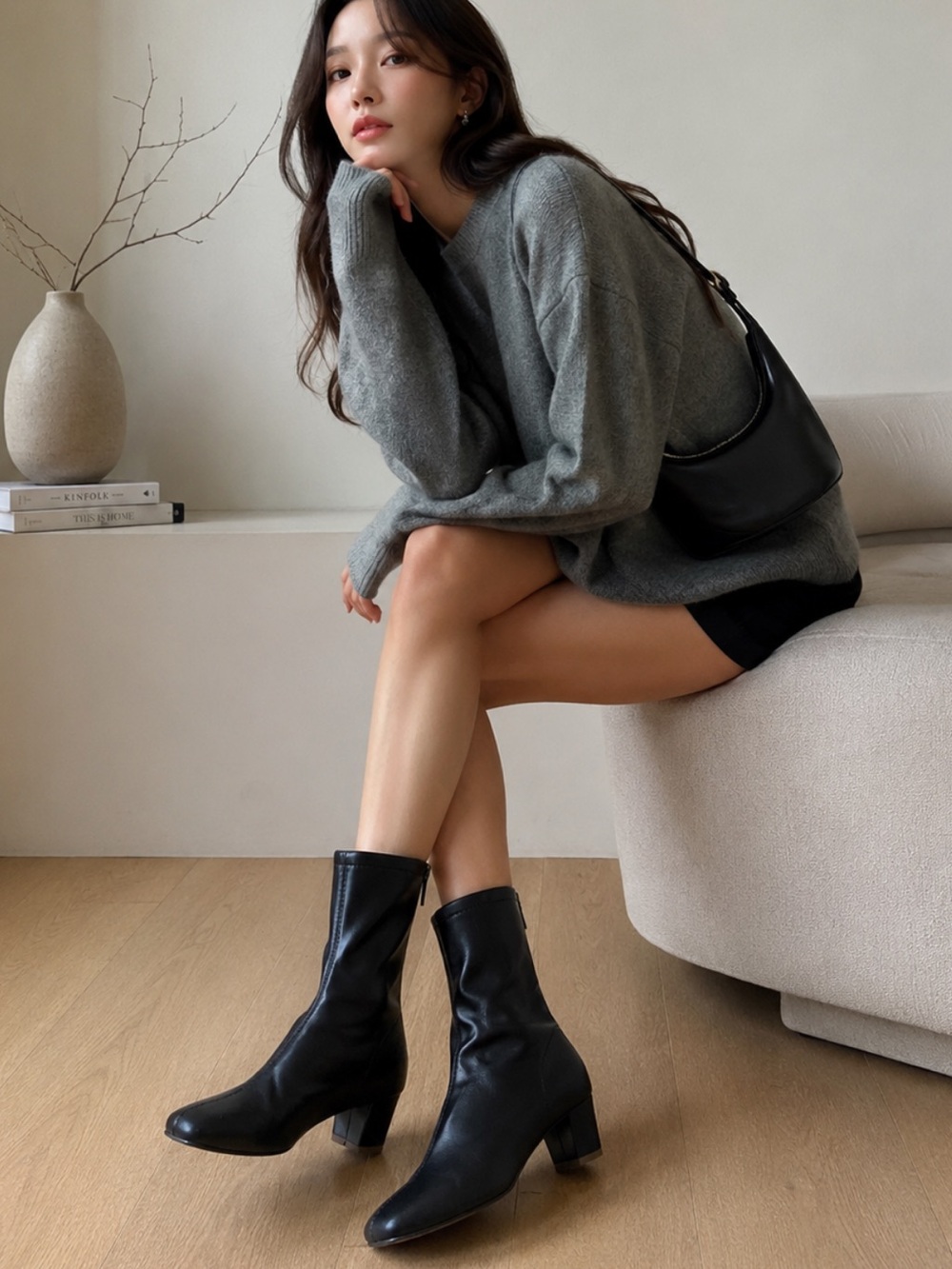 BY FAR Sofia Black Leather Ankle Boots Size 35 Block Heel Minimalist